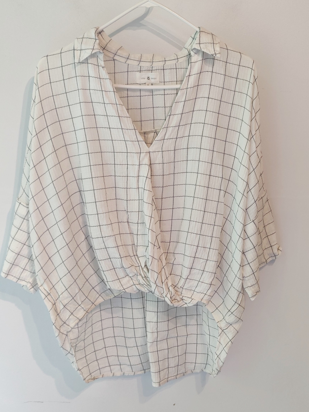 Lou & Grey White Windowpane Plaid Oversized Gauze Top